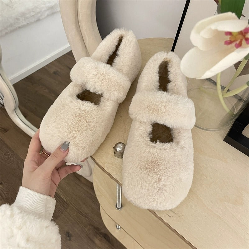 Mary Jane Fluffy Shoes Ropa de abrigo de invierno para mujer Pisos