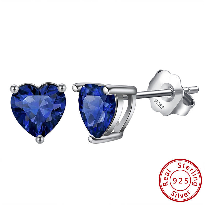 S925 Loving Heart In Sterling Silver Zircon Birthstone Stud Earrings