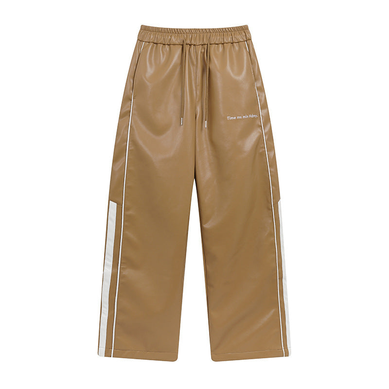 Men's Striped PU Leather Straight-leg Trousers