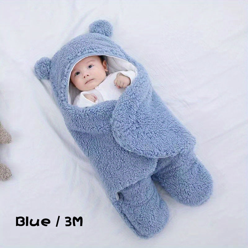 Sac de couchage d'hiver pour bébé, sac de couchage imprimé ours, adapté aux bébés âgés de 0 à 10 mois, tapis de sieste doux avec oreiller amovible