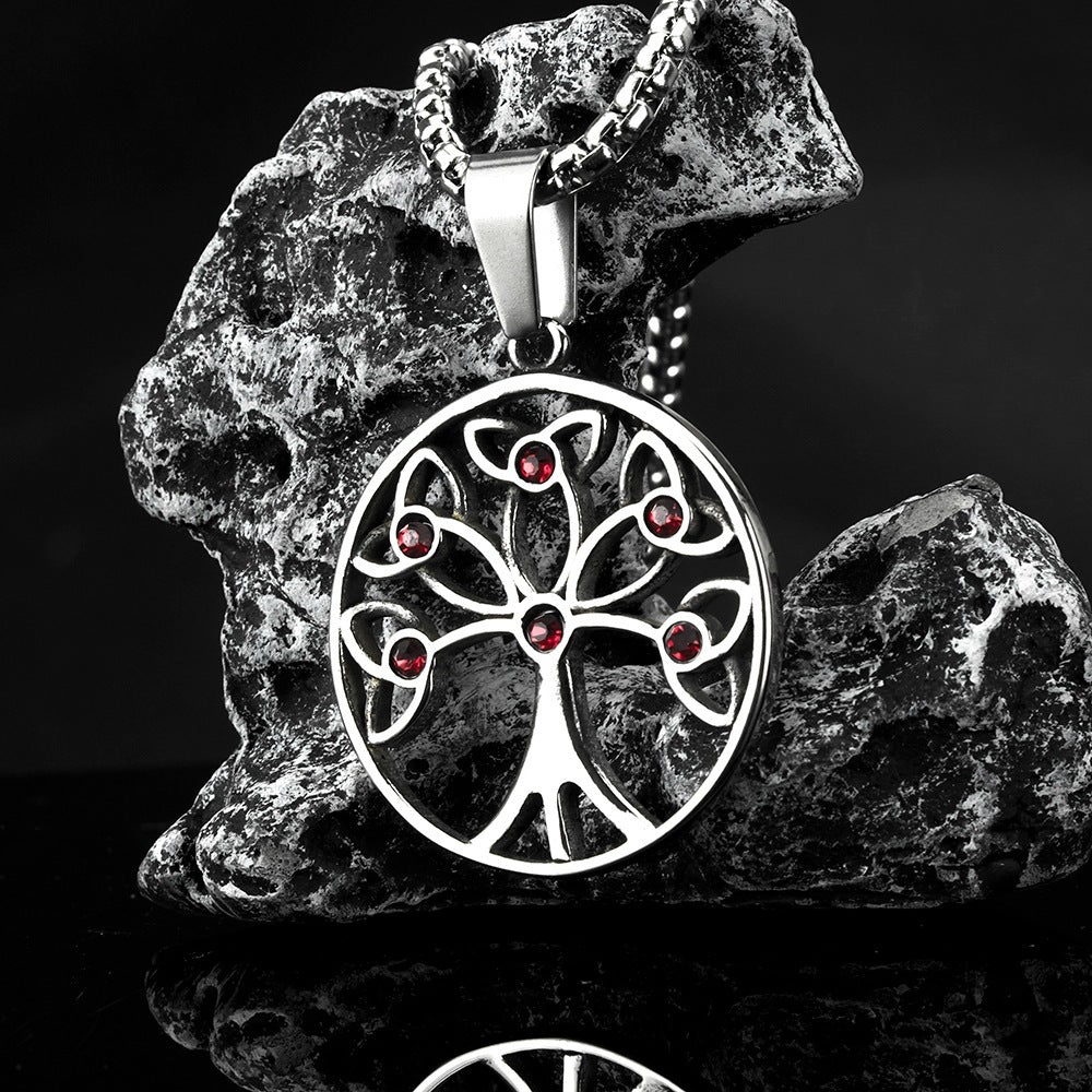Collier en acier inoxydable avec pendentif arbre de vie pour hommes en acier titane