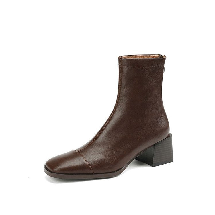 Bottes courtes à talons épais pour femmes, automne et hiver, rétro français