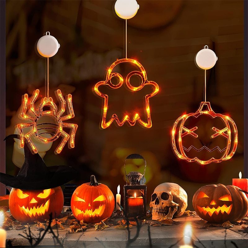 Lumières LED suspendues pour fenêtre d'halloween, araignée, citrouille, fantôme, horreur, lumières d'ambiance, lumières décoratives de fête de vacances, décoration de maison