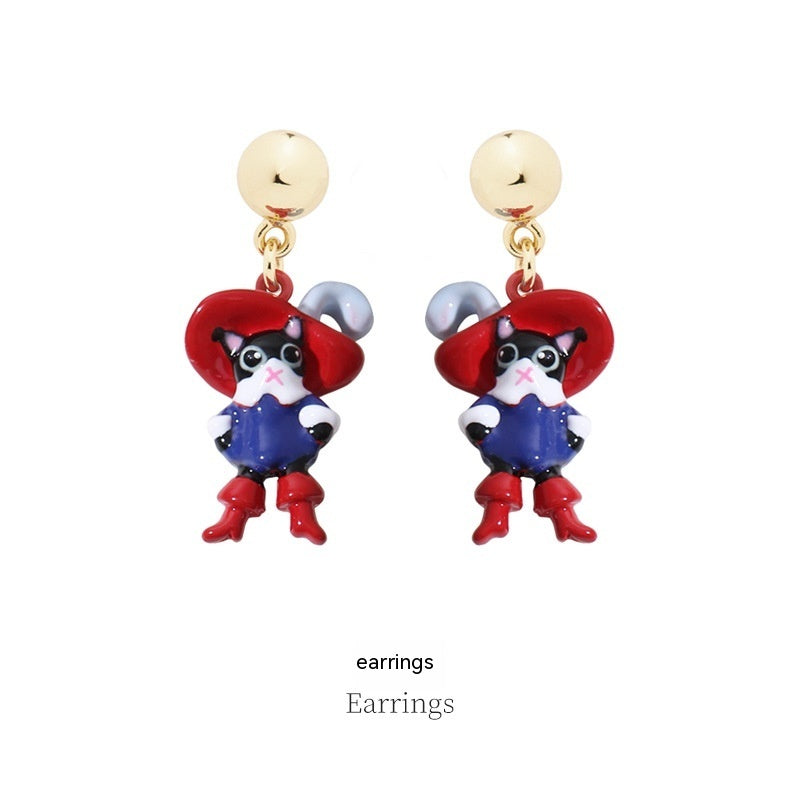 Clous d'oreilles chat bleu vêtements en bottes
