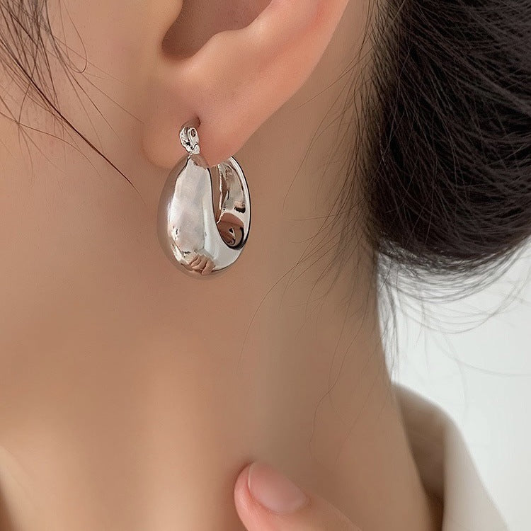 Boucles d'oreilles ovales plaquées en cuivre, or véritable 18 carats, Texture Simple, entrée de tempérament Lux, haute qualité