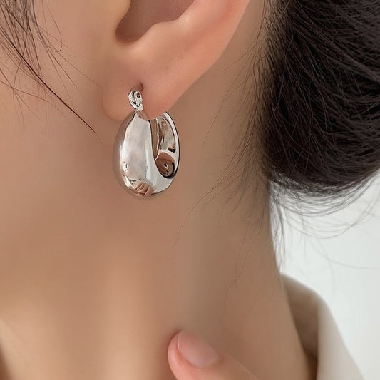 Boucles d'oreilles ovales plaquées en cuivre, or véritable 18 carats, Texture Simple, entrée de tempérament Lux, haute qualité