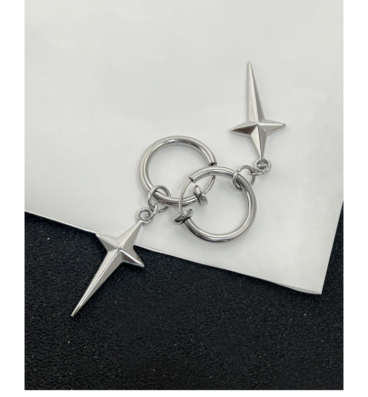 Cool Style Special-interest Design Personality Four Eight-pointed Stars Ring Earrings
