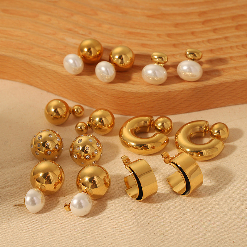 Pendientes de perlas redondas de moda de todo fósforo de acero inoxidable en forma de C