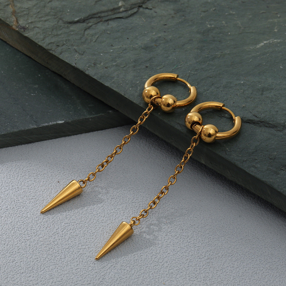 Boucles d'oreilles longues plaquées or véritable en acier inoxydable 18 carats pour femmes