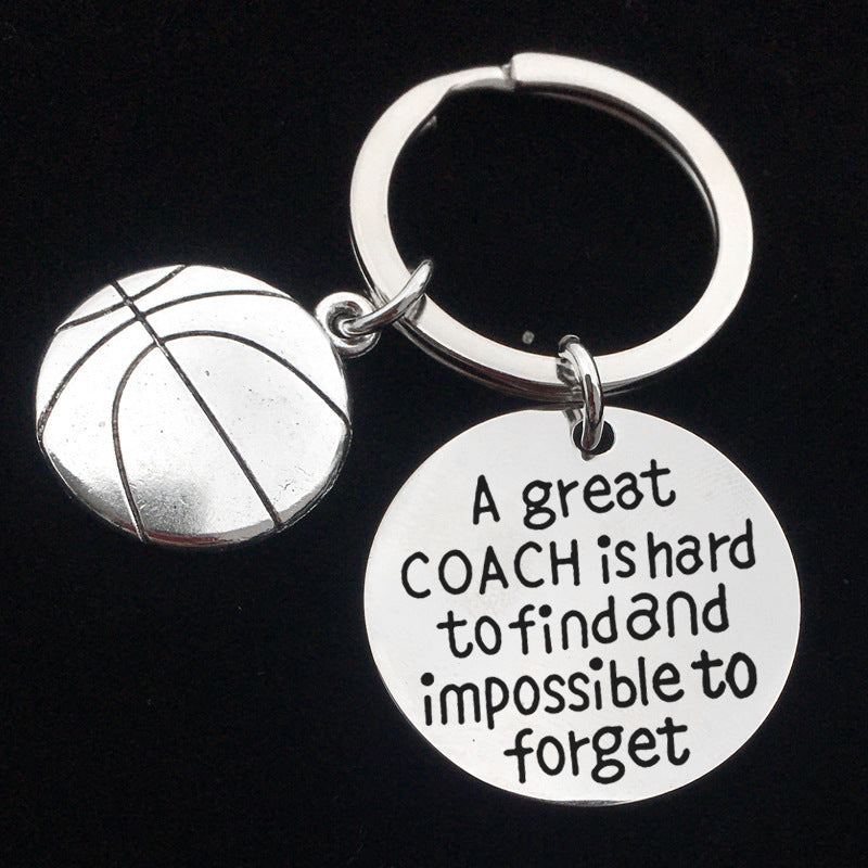 Porte-clés avec lettrage en acier inoxydable, breloque de basket-ball et de Baseball, décorations