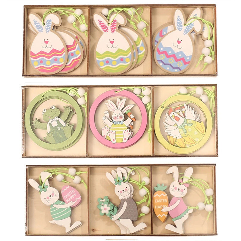 Oeuf de lapin de pâques, peinture animale, pendentif, artisanat en bois