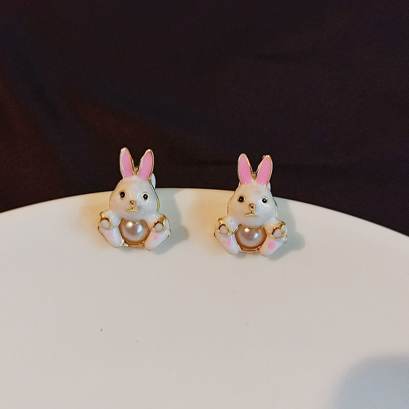 Boucles d'oreilles à tige en forme de lapin doux et mignon, aiguille en argent 925