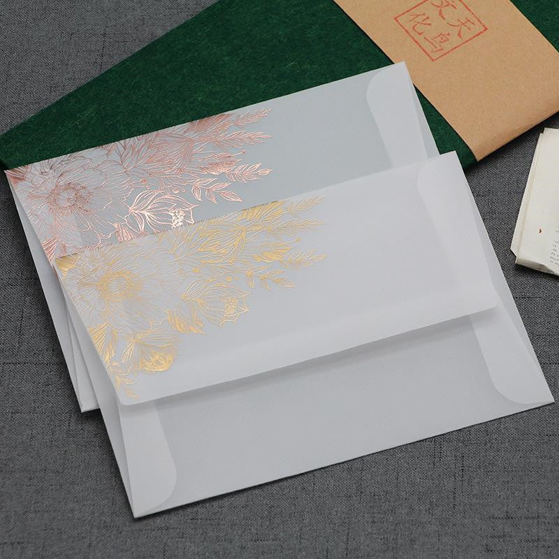 Carte d'invitation en papier acide sulfurique, vernis mat bronzant