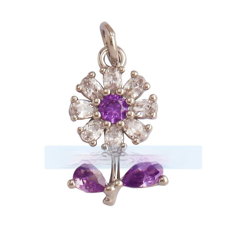 Pure Copper Micro-inlaid Color Flower Zircon Hollow Glossy Flower Listing