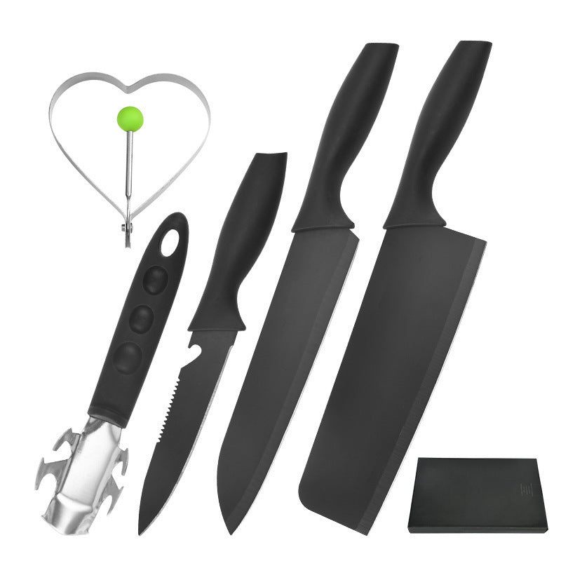 Ensemble de cinq pièces à lame noire en acier, couteau de cuisine, couteau à fruits avec machine à omelette, ensemble d'épluchage