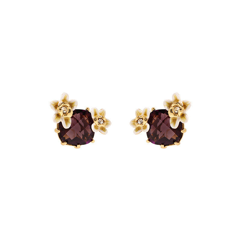 Boucles d'oreilles avec pierres précieuses rouges, fleur de vanille