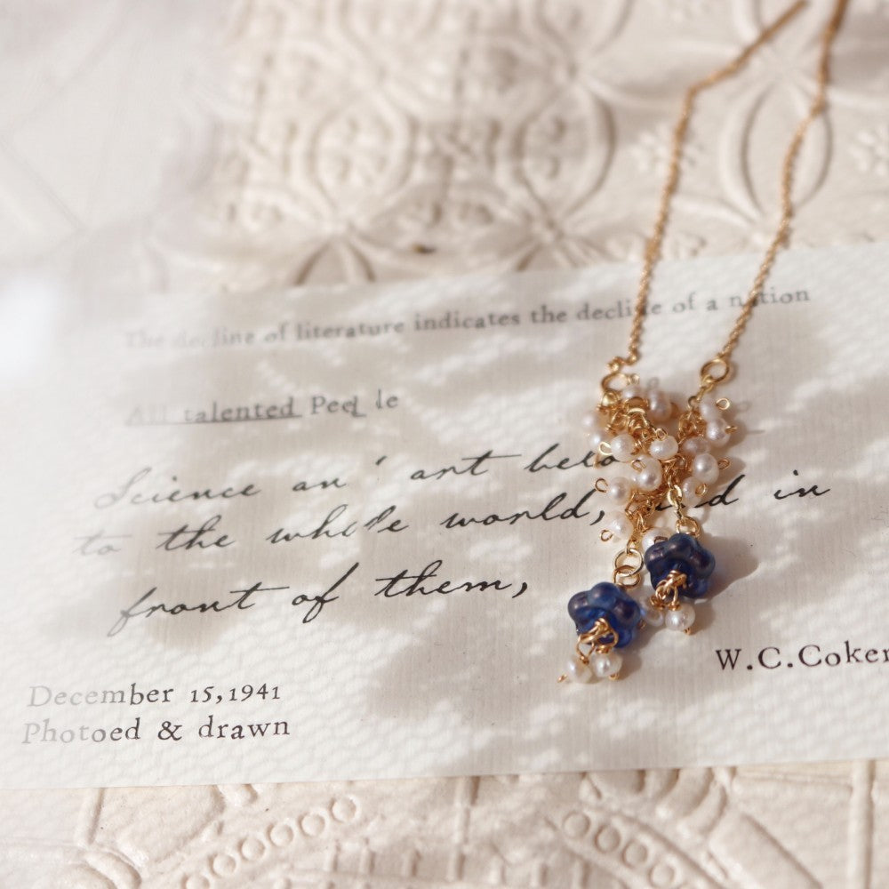 Fils d’oreille en or 14 carats avec perles d’eau douce Lily Tassel faits à la main