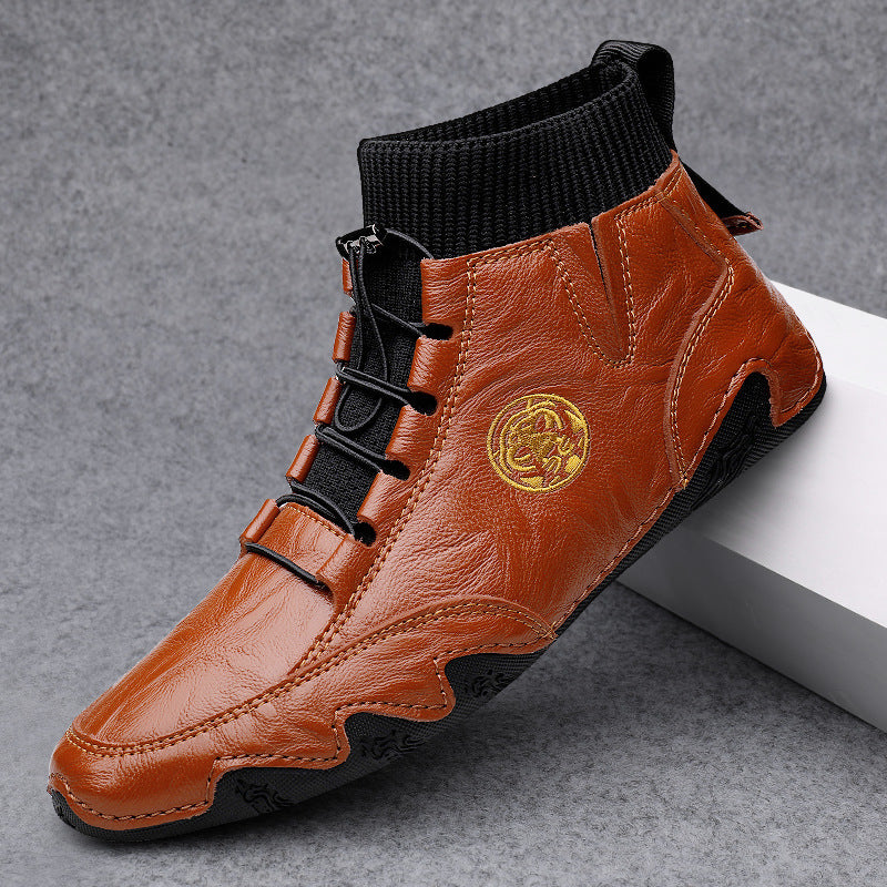 Real Leather With Fleece Lining Mid-top Wool Socks Mouth Octopus Leather Boots