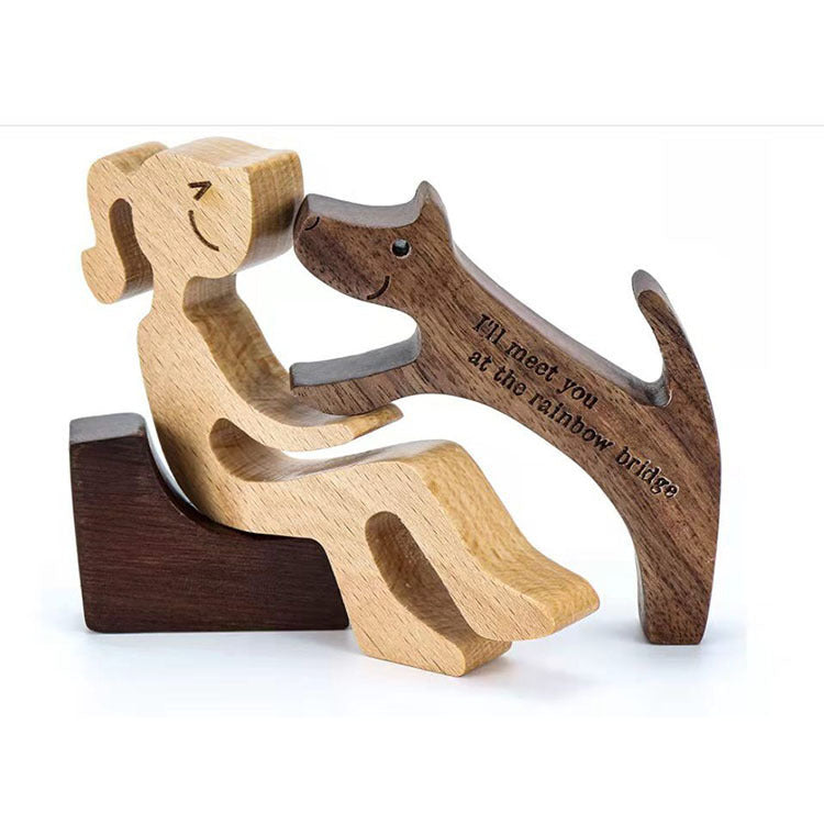 Figurine de chien en bois à faire soi-même, Sculpture de décoration de maison, un homme et un chien, Sculpture en bois, cadeaux de noël, modèle de décoration