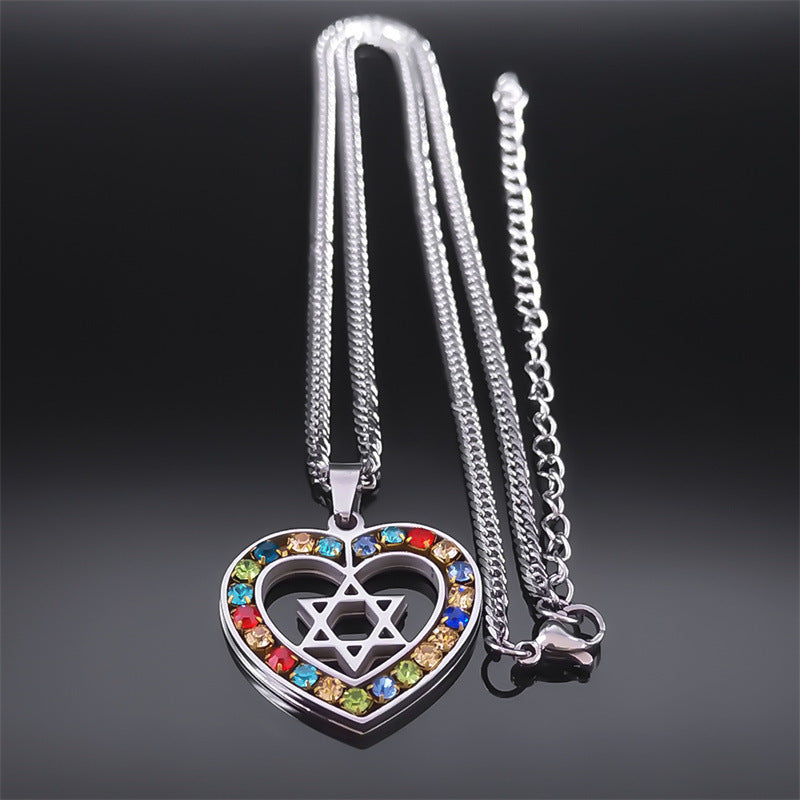 Collier géométrique en Zircon de couleur étoile à Six branches en acier inoxydable