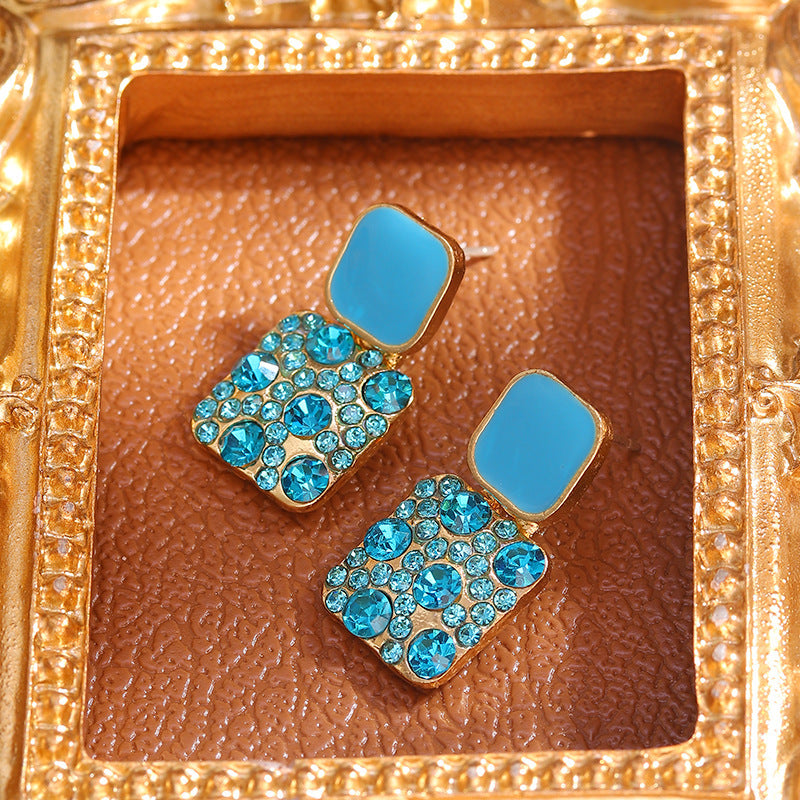 Boucles d'oreilles carrées à géométrie de couleur macarons à aiguilles en argent sterling