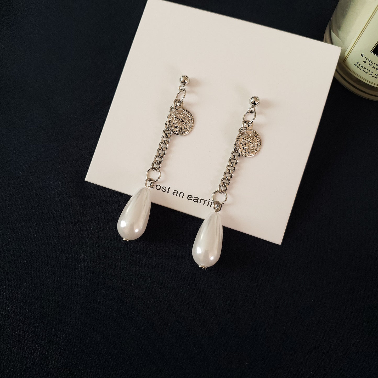 Japanese And Korean Style Vintage Ring Portrait Pearl Mixed Asymmetric Earrings