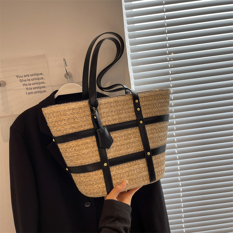 Sac tissé à bandoulière tendance de grande capacité pour femmes