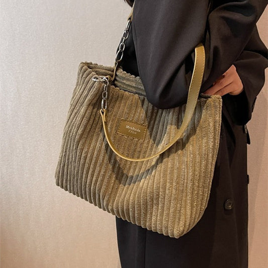 Bolso de hombro de pana de gran capacidad informal a la moda para mujer