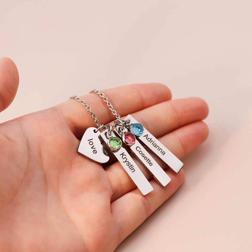 Birthday Stone Peach Heart Square Necklace