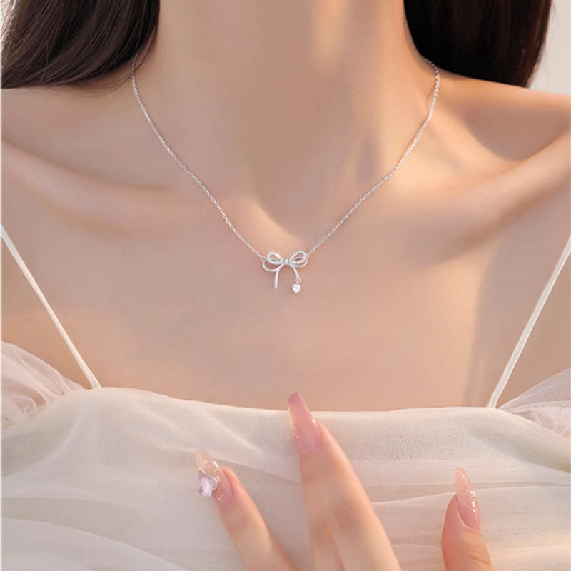 Women's Bow Necklace 999 Sterling Silver Clavicle Chain