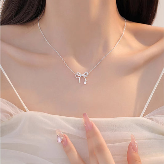 Women's Bow Necklace 999 Sterling Silver Clavicle Chain