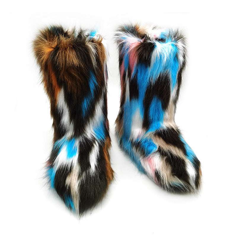 Bottes de neige en peluche pour femmes, bottes mi-hautes plates de couleur grande taille
