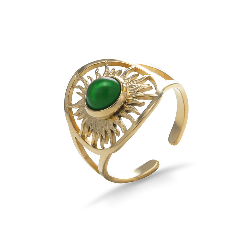Anillo de acero de titanio con girasol hueco femenino ajustable de acero inoxidable