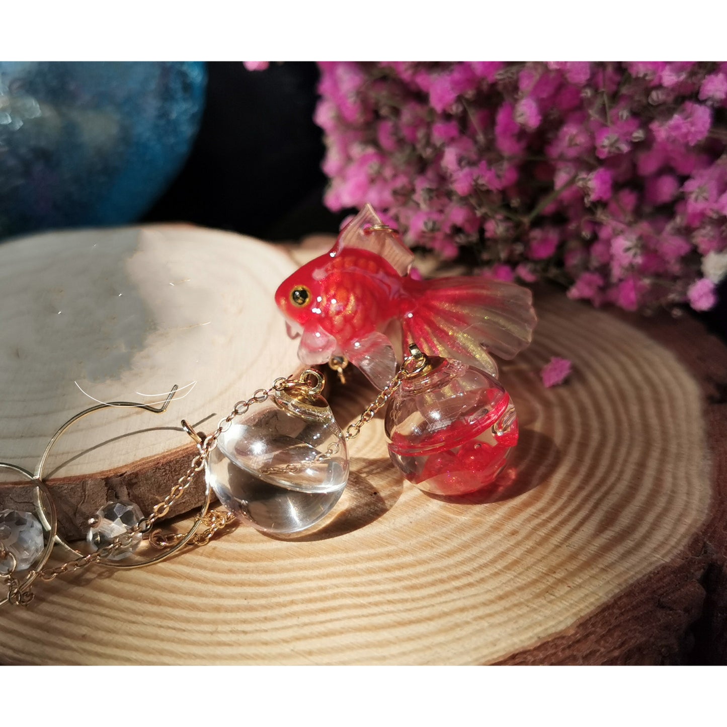 Boucles d'oreilles tridimensionnelles Red Goldfish Koi