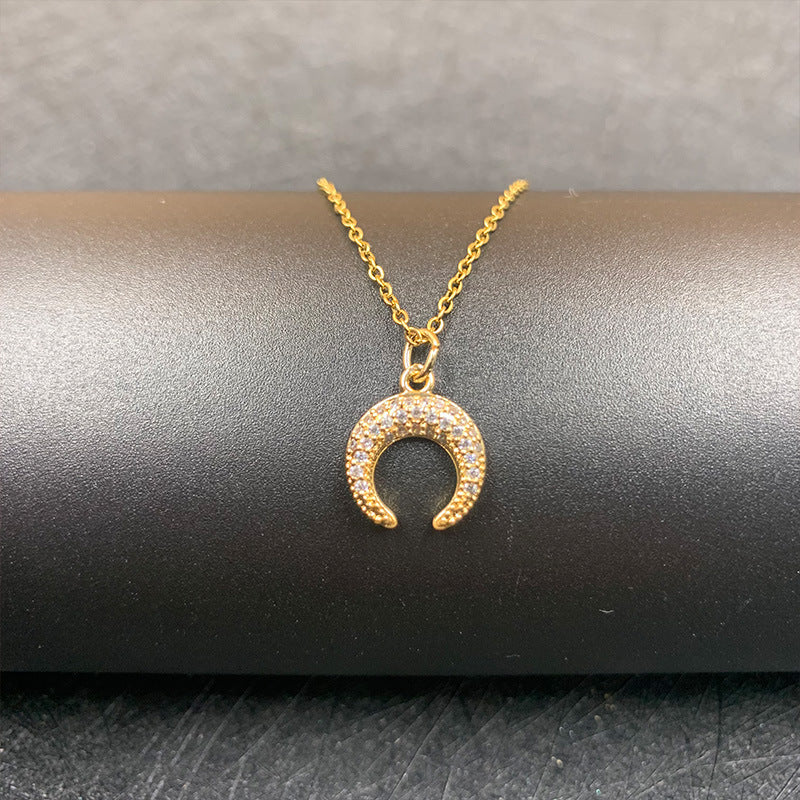 Collier de lune en Zircon plaqué cuivre, pendentif en or véritable avec Zirconium