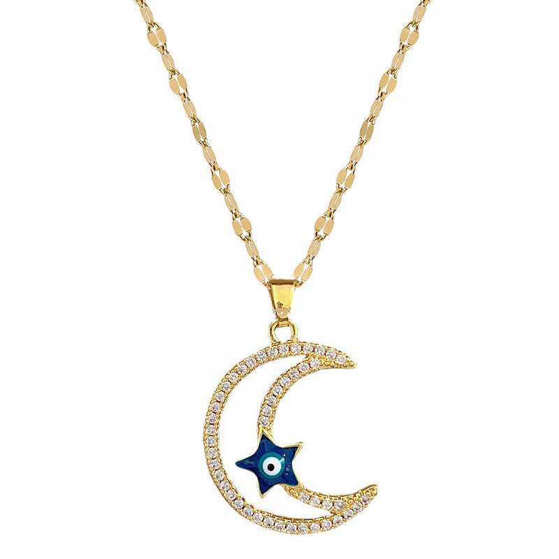 Collar de diamantes lleno de estrella y luna