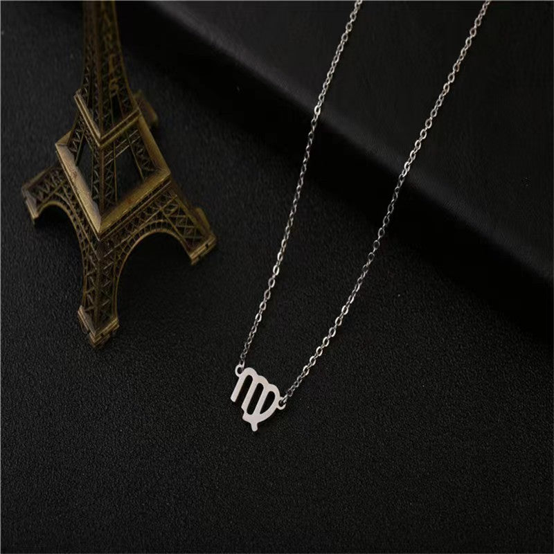 Twelve Constellation Pendant Necklace Simple Titanium Steel Clavicle Chain
