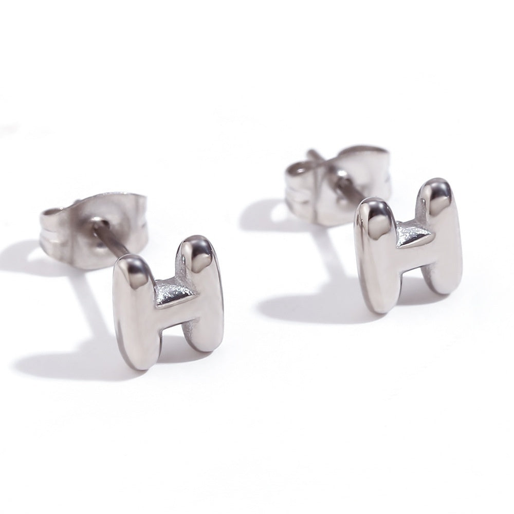 Titanium Steel Earrings 18K Gold Mini Alphabet Letter Earrings Women