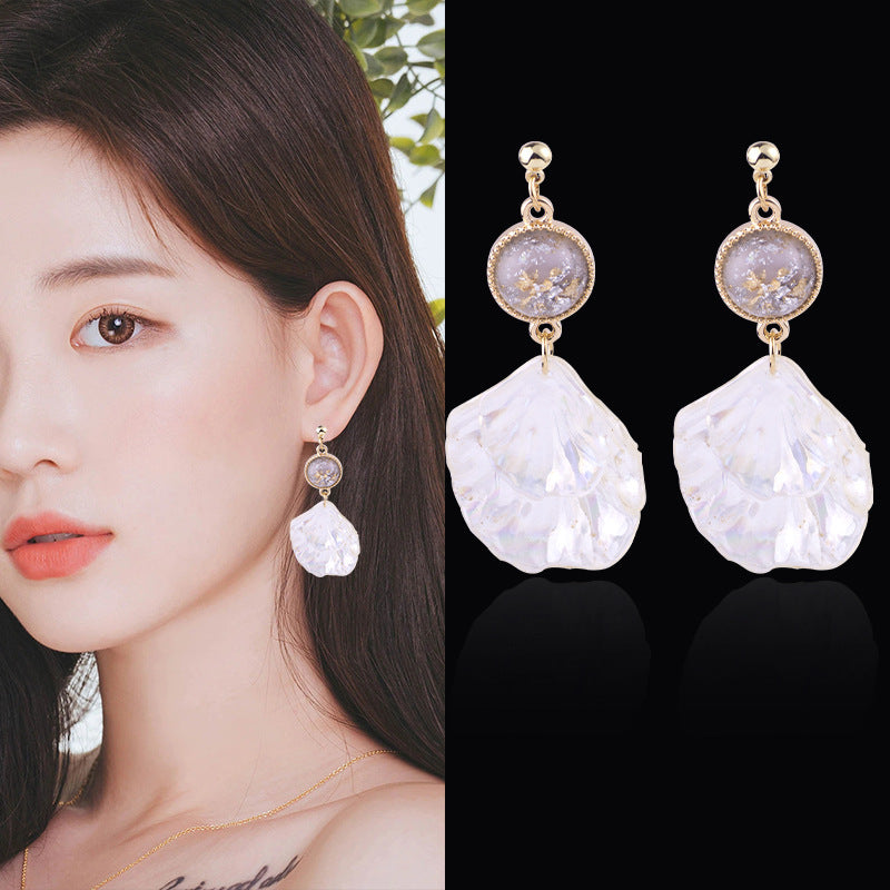 Boucles d'oreilles pétales de coquille acrylique colorées, bobine de moustique