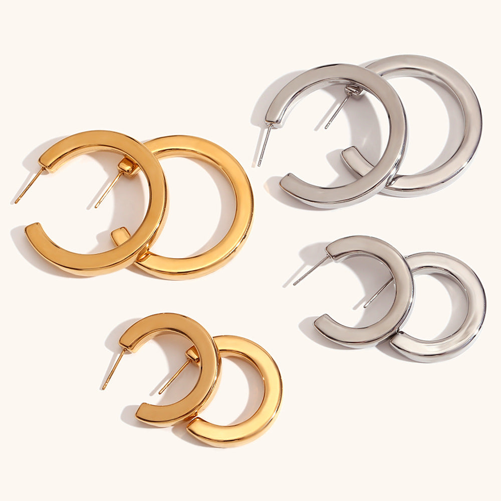 Boucle d'oreille creuse en forme de C, ligne carrée, en acier inoxydable, boucles d'oreilles de luxe polyvalentes de base