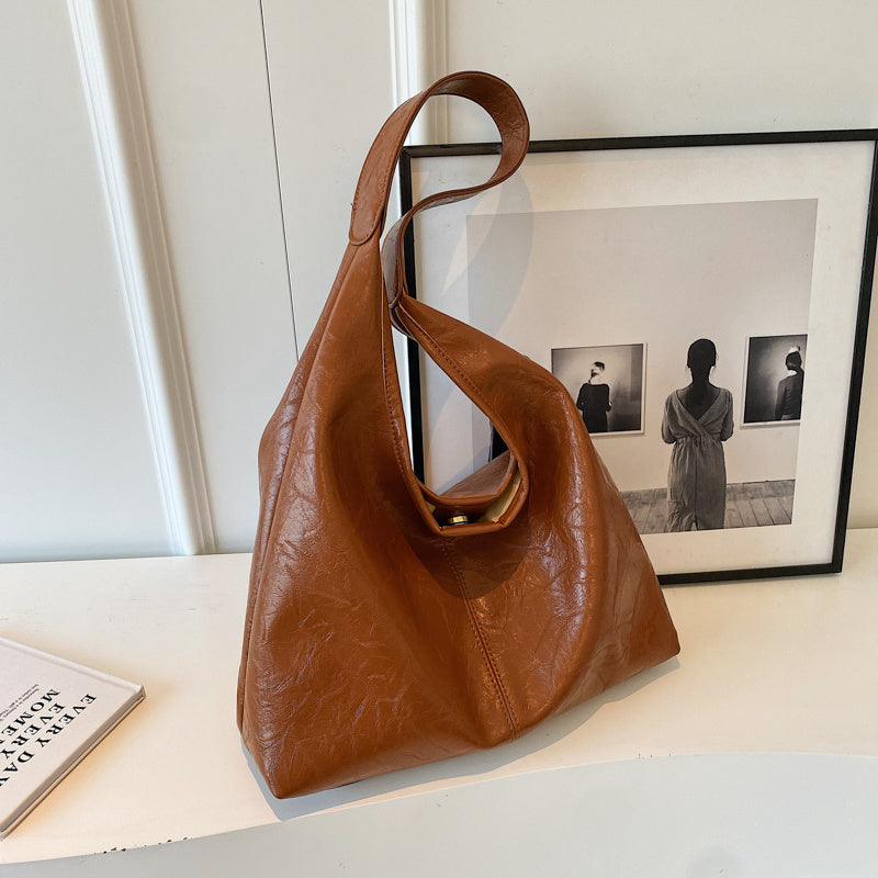 Sac à bandoulière décontracté en cuir souple de grande capacité