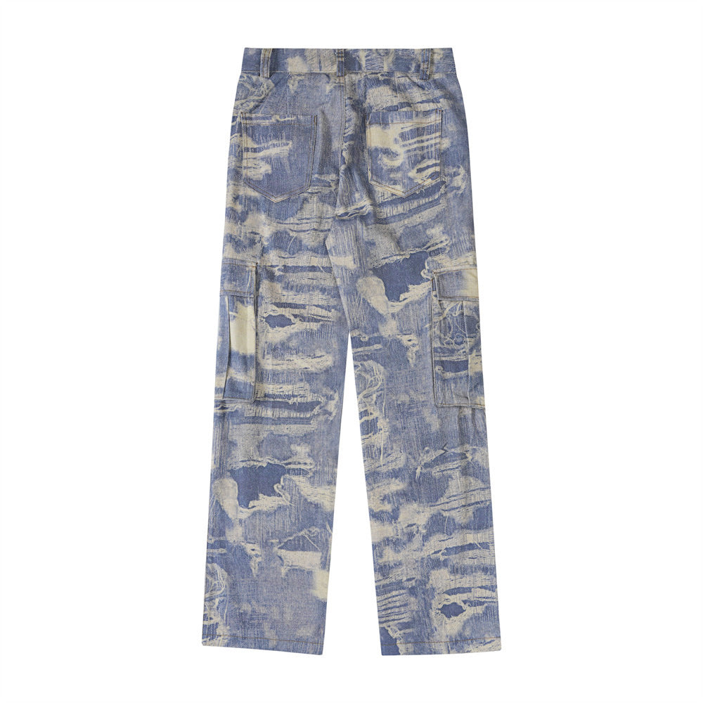 American Style Loose Wide Leg Jeans Pocket Width Cuffless Pants