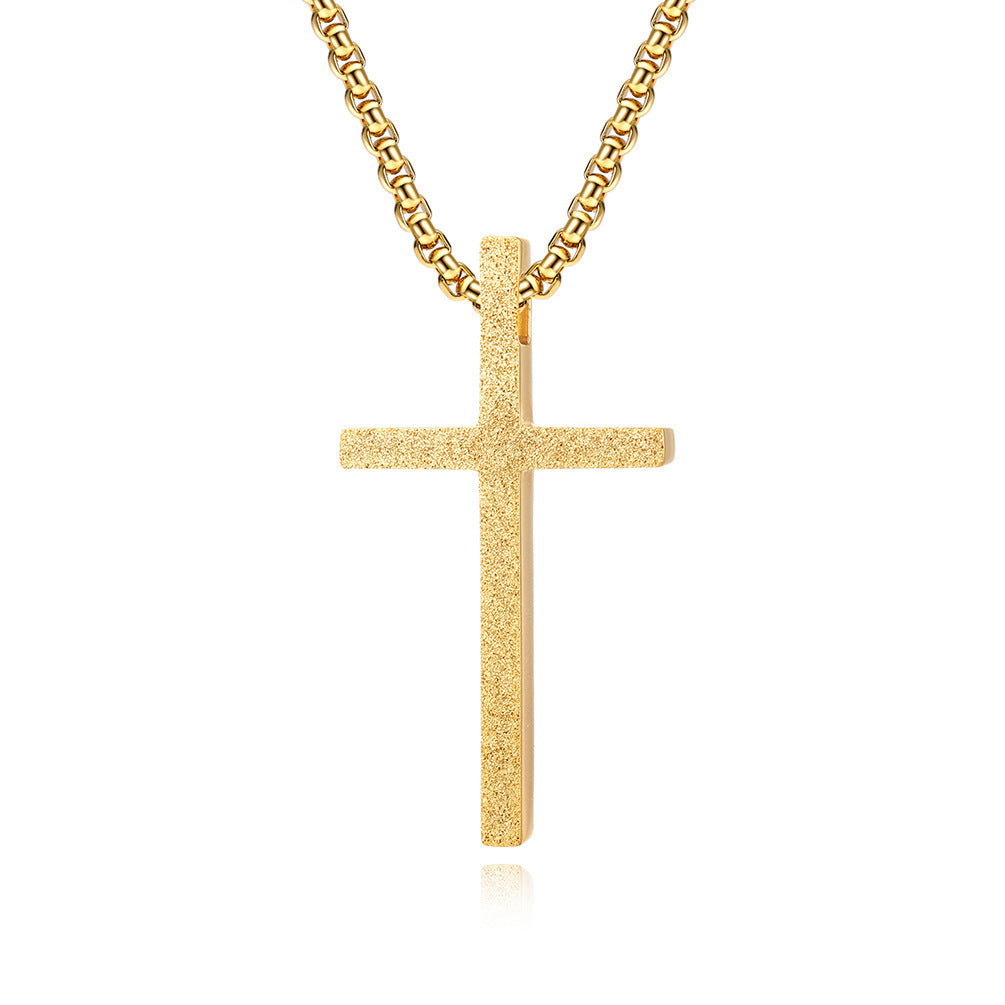 Titanium Steel Frosted Cross Pendant Necklace