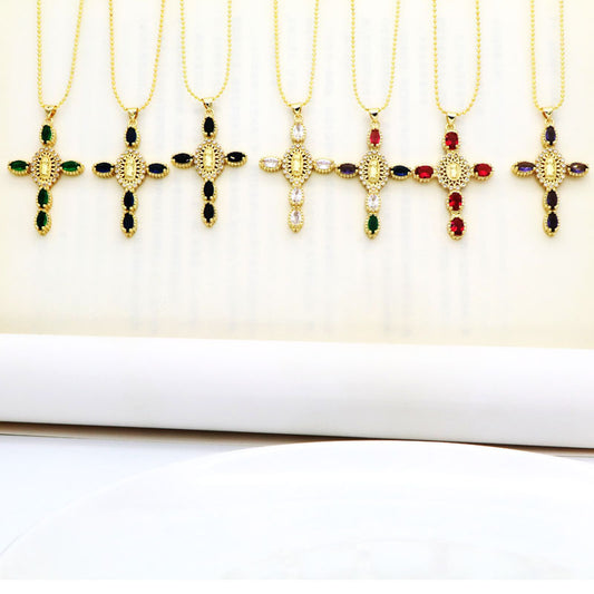 Colored Zircon Cross Necklace For Women