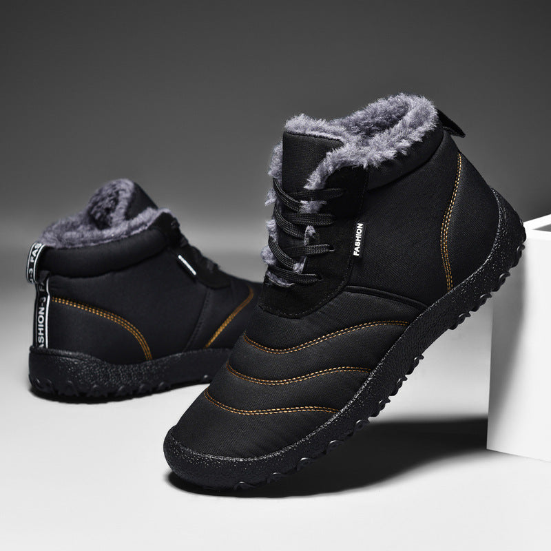 Chaussures en coton grande taille, bottes de neige chaudes et décontractées à fond plat, doublées de polaire