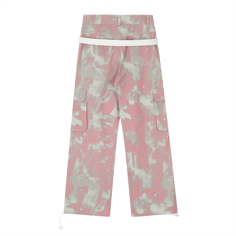Tie-dye Camouflage Workwear Straight-leg Trousers Men