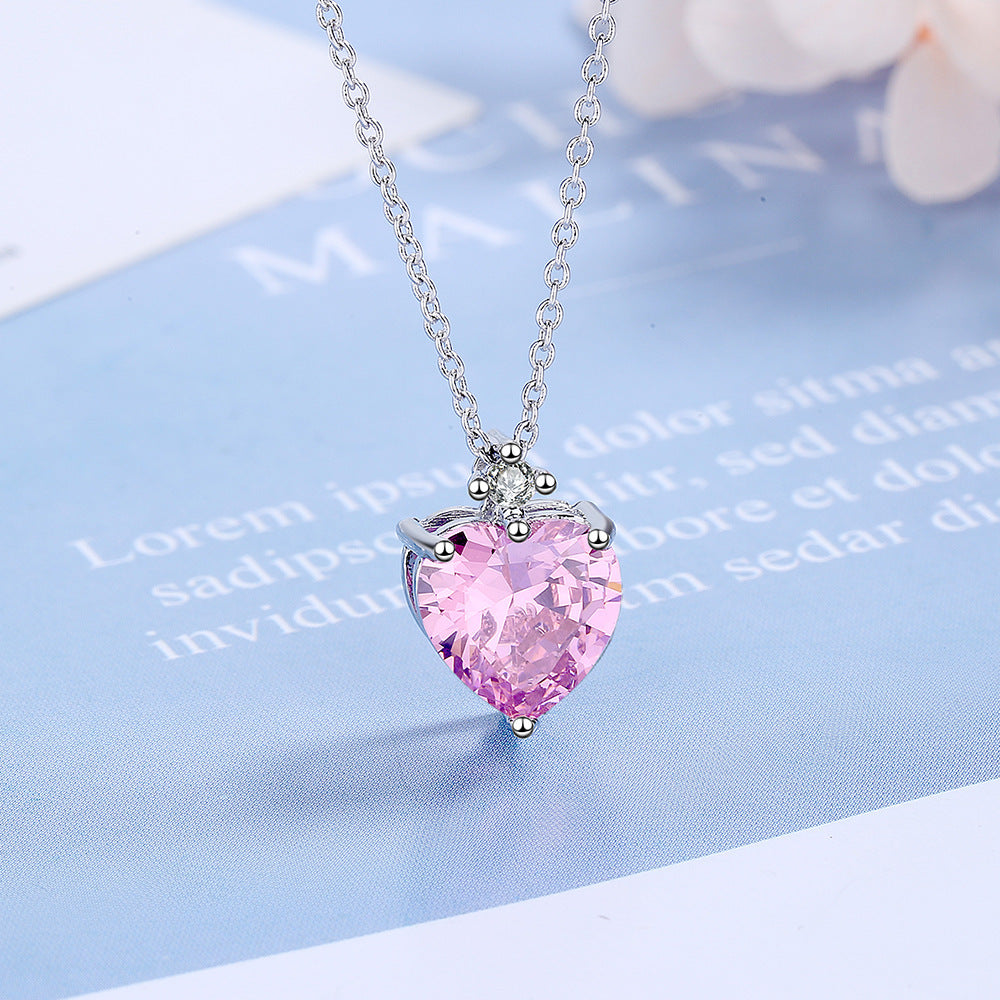 Women's Simple Diamond-embedded Heart-shaped Pendant Necklace