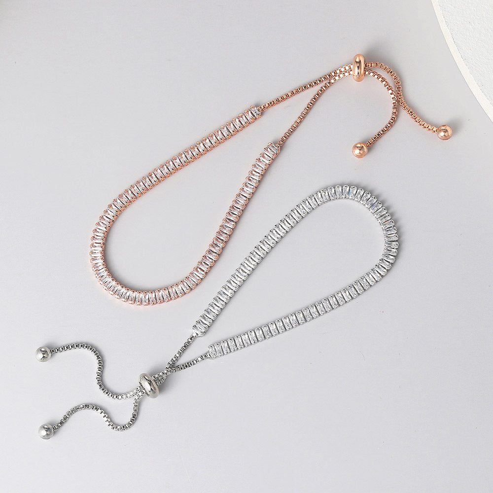 Bracelet rectangulaire en cristal réglable en zircon à une rangée de diamants