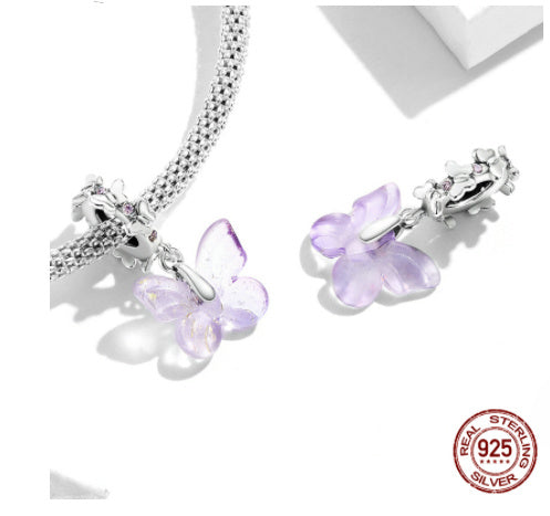 Colgante de plata de ley S925 con accesorios de mariposa de cristal