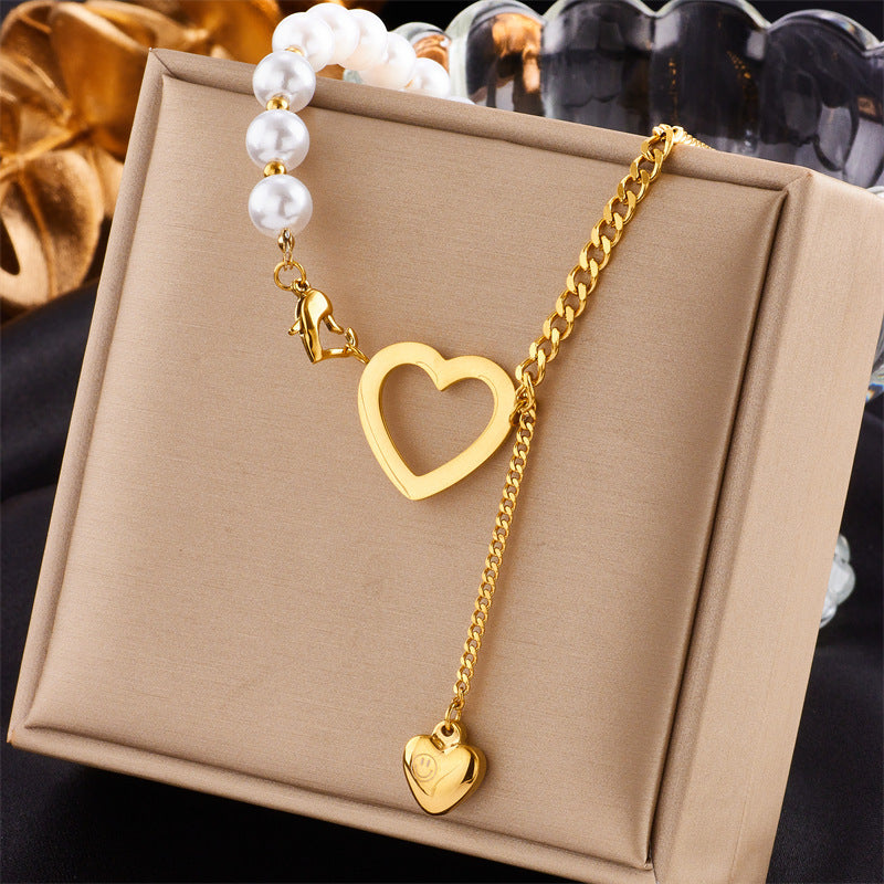 Collier double en acier titane avec pendentif carré diamant